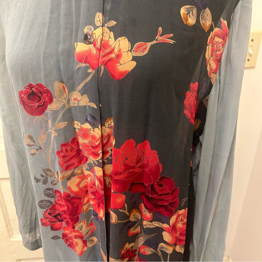 Citron Santa Monica Silk Sheer Floral Tunic Top Floral Ethereal Coquette Large - Picture 2 of 10